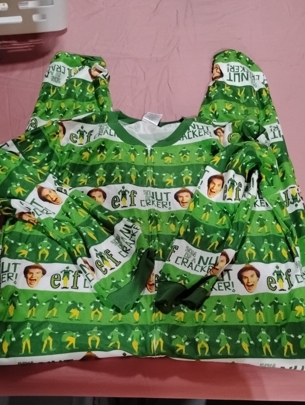 Elf Print Green Adults Pajama Onesie - Official Movie Design L/XL